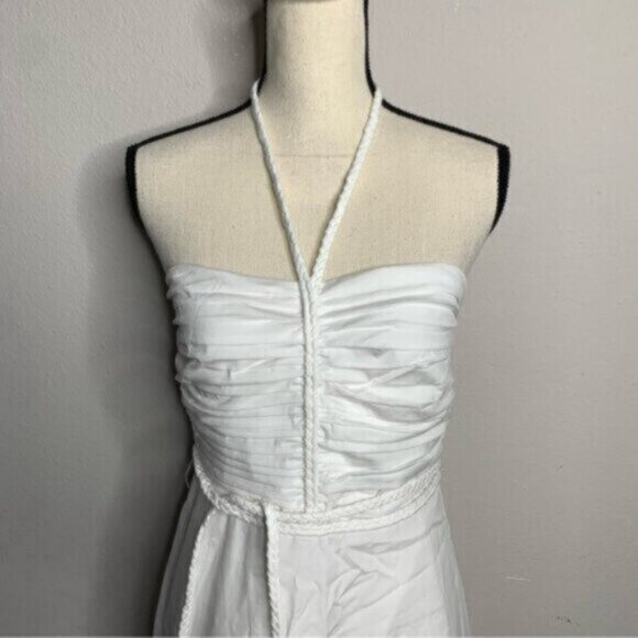 Veronica Beard White Tucker Ruched Halter Midi Dress - Picture 12 of 14
